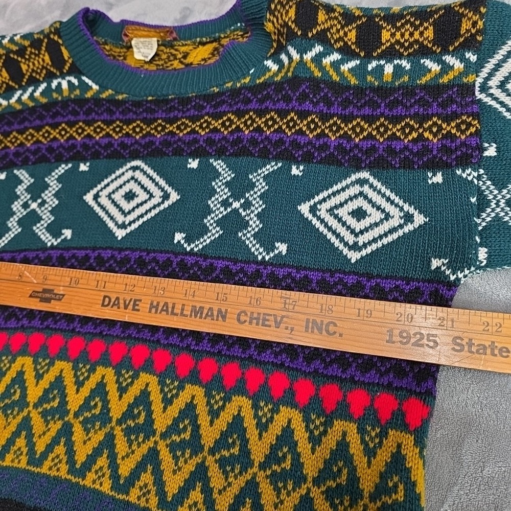 Vintage Woolrich Sweater Women's Size Large Colorful Geometric Knit Green Purple - Picture 7 of 9